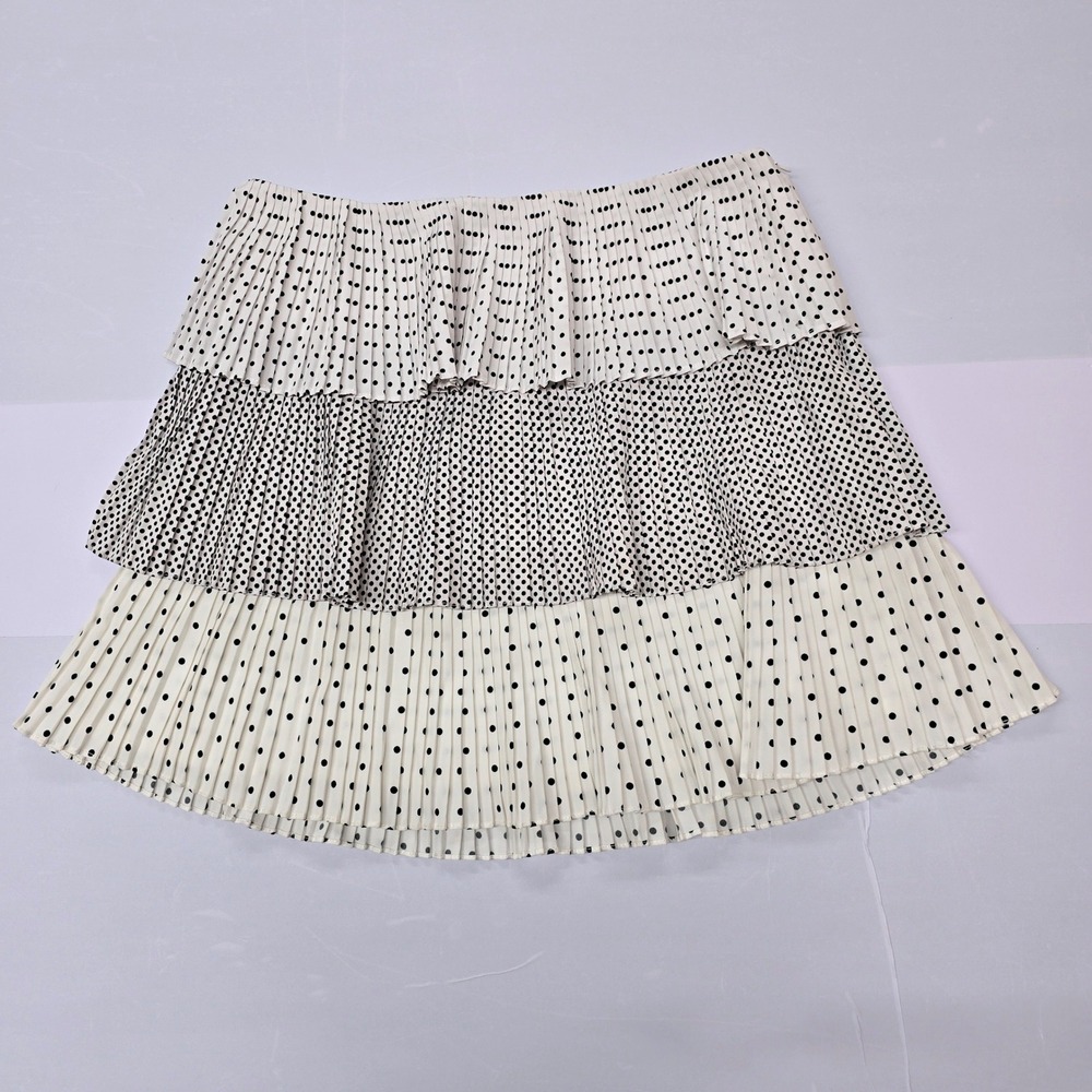 Polly Short Pleated Skirt Black White‎ Polka Dot Tiered Ruffle Womens Size 4